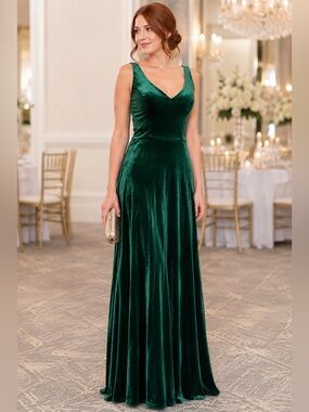 Kennedy Blue Emerald Green Stretch Velvet Sleeveless Long Dress Gown S 2 4 Goth
